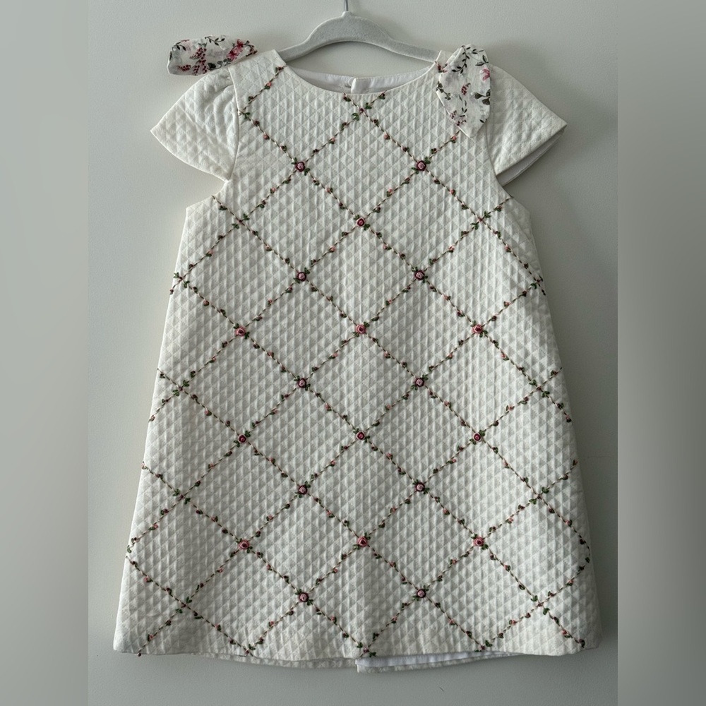 Luli & Me White Dress with Pink and Green Embroidery
